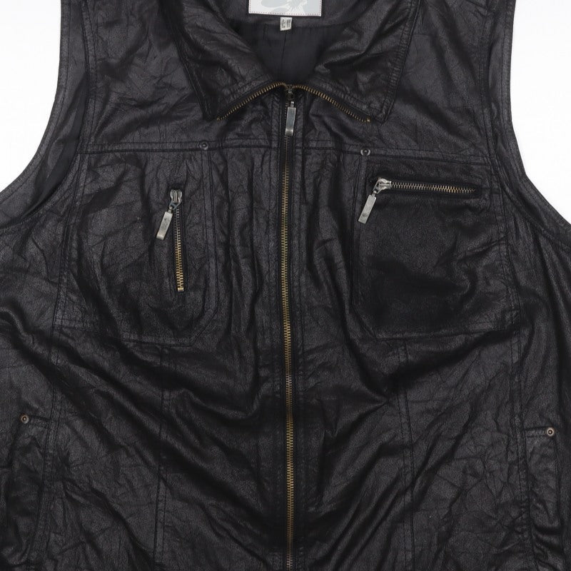 KJ Brand Women Black UK 22 Faux Leather Zip Pocket Sleeveless Waistcoat