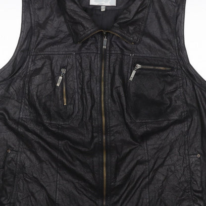 KJ Brand Women Black UK 22 Faux Leather Zip Pocket Sleeveless Waistcoat