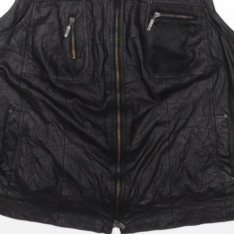KJ Brand Women Black UK 22 Faux Leather Zip Pocket Sleeveless Waistcoat