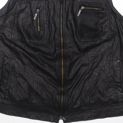 KJ Brand Women Black UK 22 Faux Leather Zip Pocket Sleeveless Waistcoat