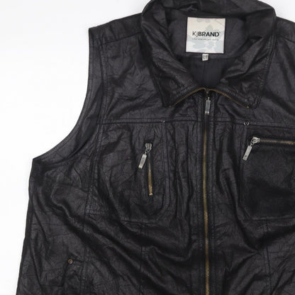 KJ Brand Women Black UK 22 Faux Leather Zip Pocket Sleeveless Waistcoat