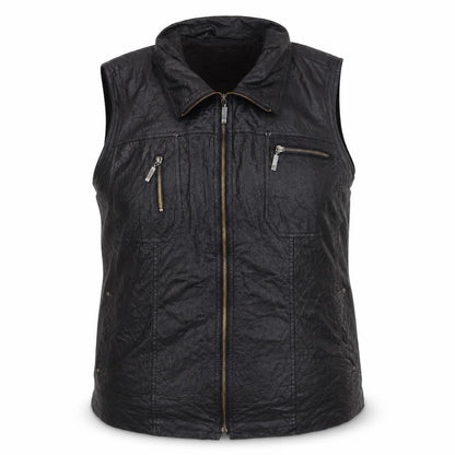 KJ Brand Women Black UK 22 Faux Leather Zip Pocket Sleeveless Waistcoat