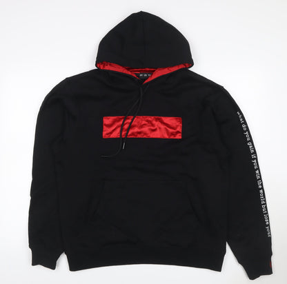 NT UR TRND Men's Black M Pullover Hoodie Red Satin Panel Quotes
