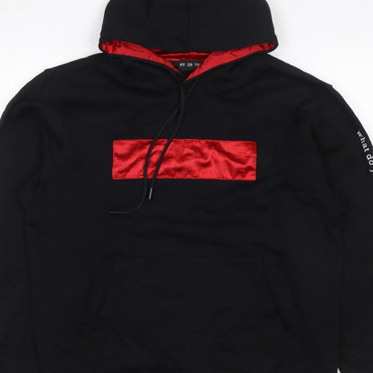 NT UR TRND Men's Black M Pullover Hoodie Red Satin Panel Quotes
