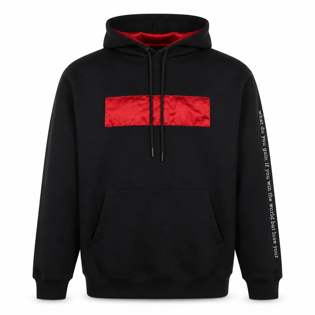 NT UR TRND Men's Black M Pullover Hoodie Red Satin Panel Quotes