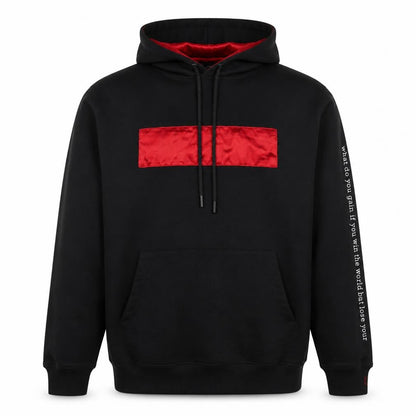 NT UR TRND Men's Black M Pullover Hoodie Red Satin Panel Quotes