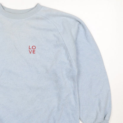 Topshop Women Blue UK 8 Love Embroidered Fleece Pullover Sweatshirt