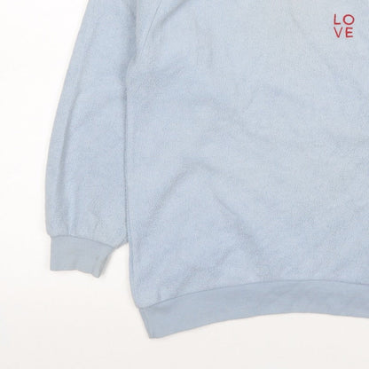 Topshop Women Blue UK 8 Love Embroidered Fleece Pullover Sweatshirt