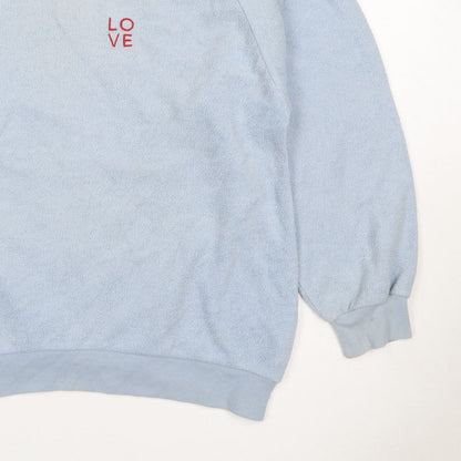 Topshop Women Blue UK 8 Love Embroidered Fleece Pullover Sweatshirt