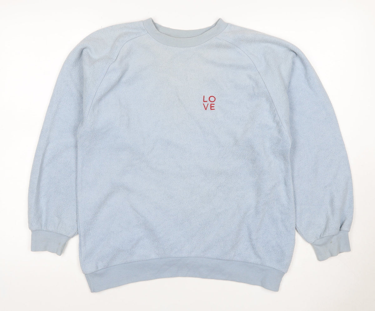 Topshop Women Blue UK 8 Love Embroidered Fleece Pullover Sweatshirt