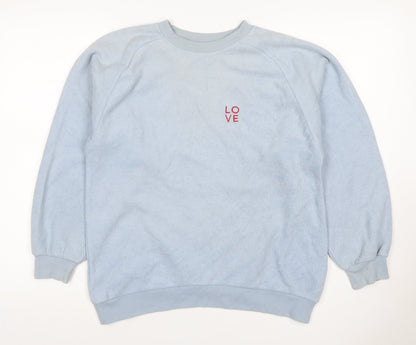 Topshop Women Blue UK 8 Love Embroidered Fleece Pullover Sweatshirt