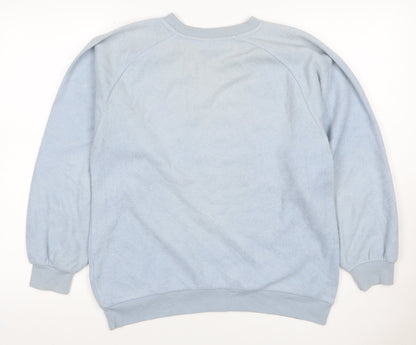 Topshop Women Blue UK 8 Love Embroidered Fleece Pullover Sweatshirt
