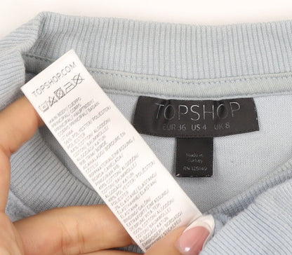 Topshop Women Blue UK 8 Love Embroidered Fleece Pullover Sweatshirt