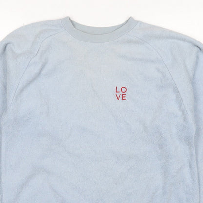 Topshop Women Blue UK 8 Love Embroidered Fleece Pullover Sweatshirt