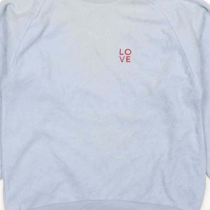 Topshop Women Blue UK 8 Love Embroidered Fleece Pullover Sweatshirt