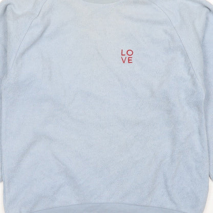 Topshop Women Blue UK 8 Love Embroidered Fleece Pullover Sweatshirt