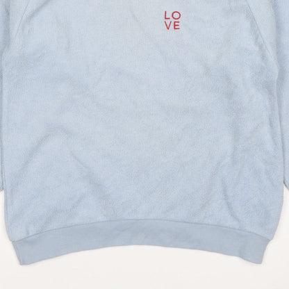 Topshop Women Blue UK 8 Love Embroidered Fleece Pullover Sweatshirt