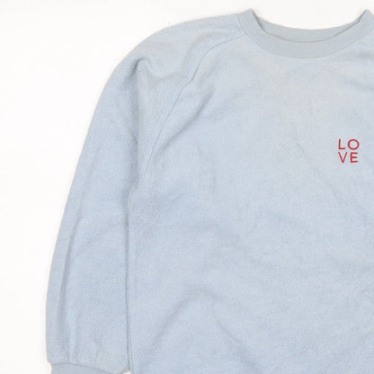 Topshop Women Blue UK 8 Love Embroidered Fleece Pullover Sweatshirt