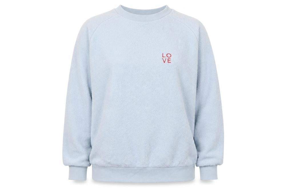 Topshop Women Blue UK 8 Love Embroidered Fleece Pullover Sweatshirt