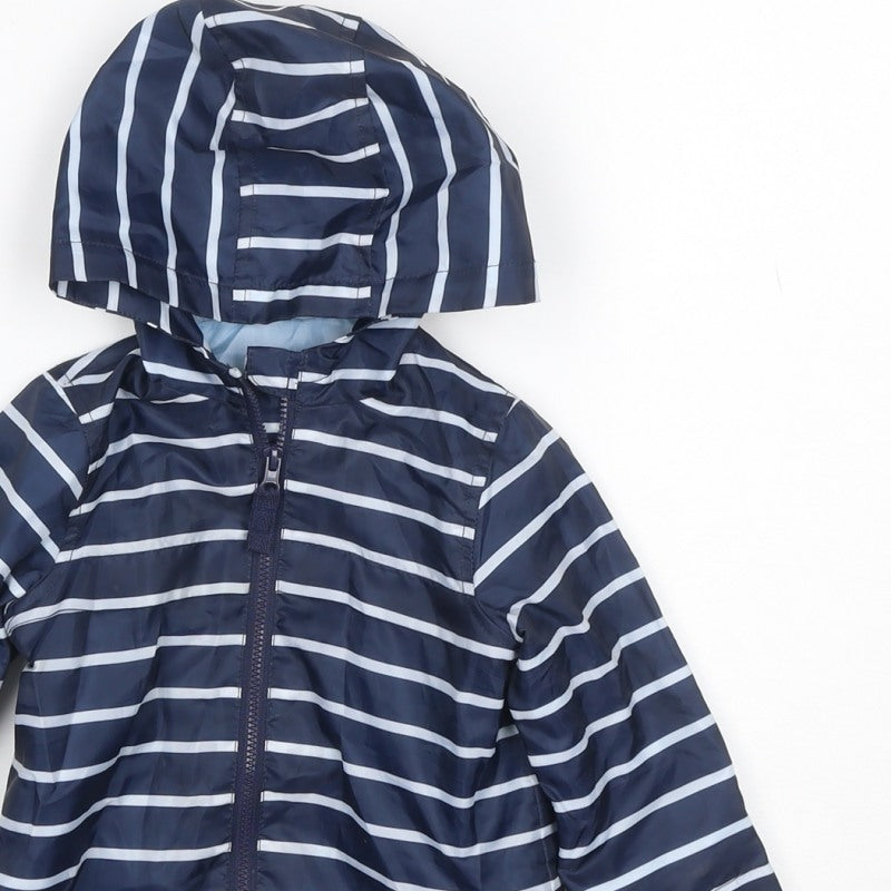 Little Ones Unisex Baby Blue Striped Hooded Rain Jacket 6-9 Months