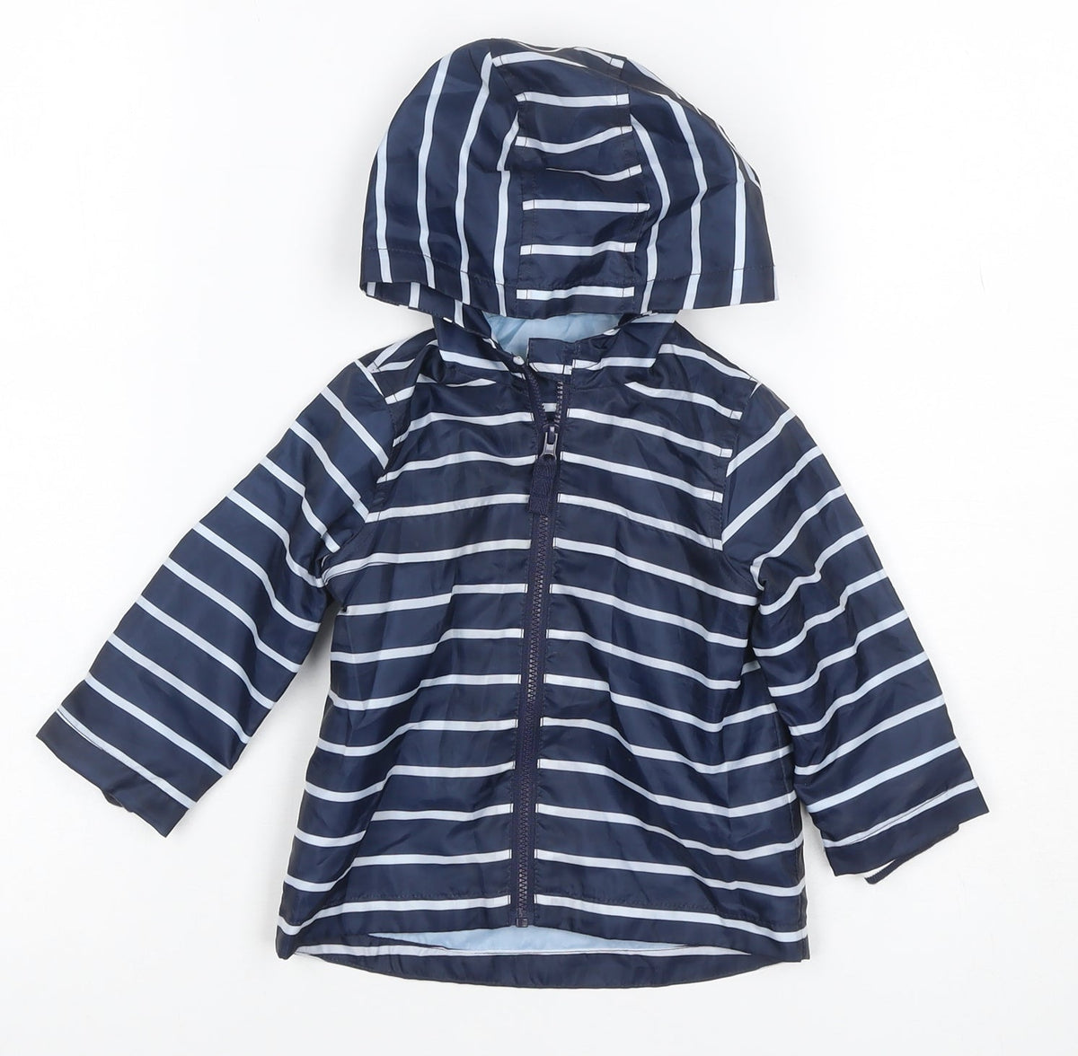 Little Ones Unisex Baby Blue Striped Hooded Rain Jacket 6-9 Months