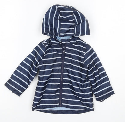 Little Ones Unisex Baby Blue Striped Hooded Rain Jacket 6-9 Months