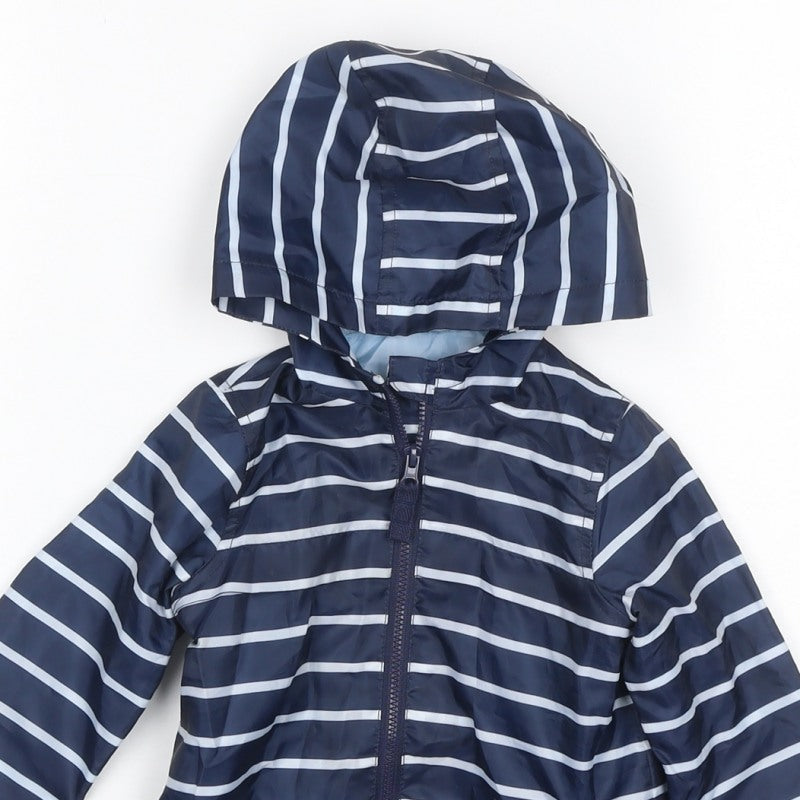 Little Ones Unisex Baby Blue Striped Hooded Rain Jacket 6-9 Months