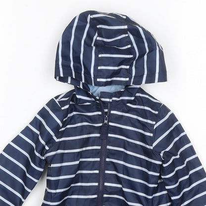 Little Ones Unisex Baby Blue Striped Hooded Rain Jacket 6-9 Months