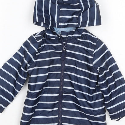 Little Ones Unisex Baby Blue Striped Hooded Rain Jacket 6-9 Months