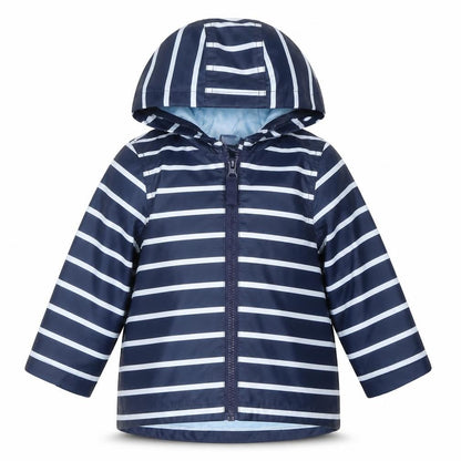 Little Ones Unisex Baby Blue Striped Hooded Rain Jacket 6-9 Months