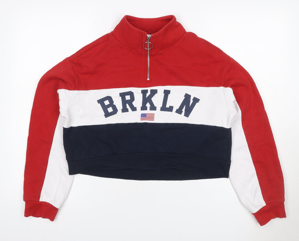 H&M Women Multicoloured S Brooklyn 1/4 Zip Colourblock Sweatshirt