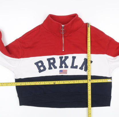 H&M Women Multicoloured S Brooklyn 1/4 Zip Colourblock Sweatshirt