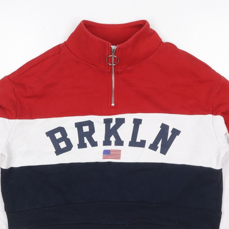 H&M Women Multicoloured S Brooklyn 1/4 Zip Colourblock Sweatshirt