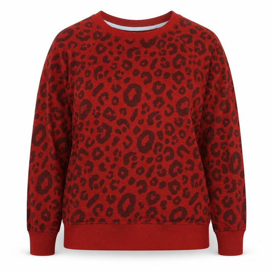 Brakeburn Women’s Red Leopard Print Pullover Sweatshirt UK 10