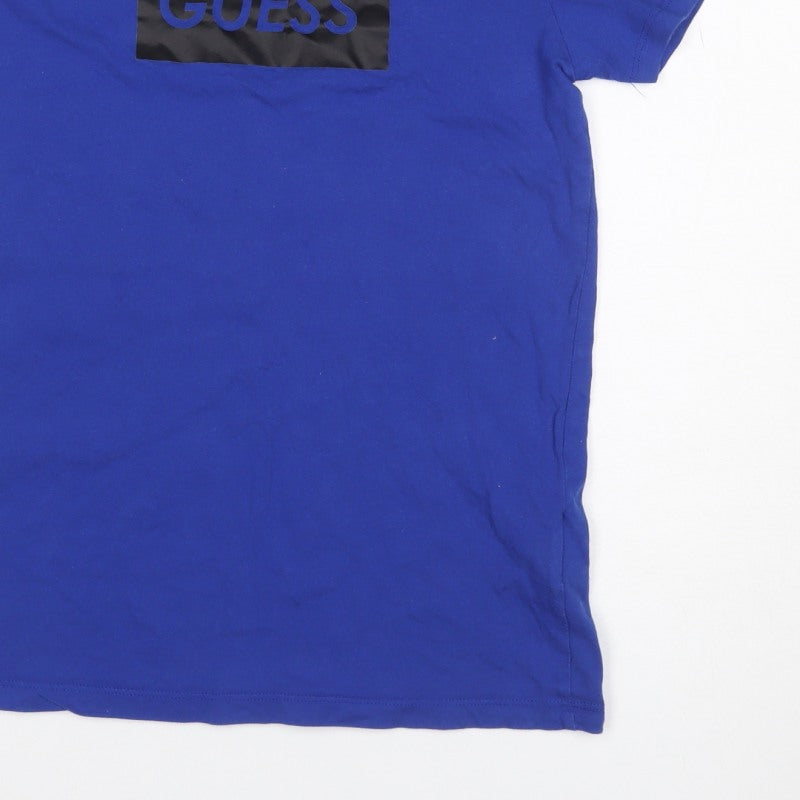 Guess Kids Boys Blue Black Logo Mesh Sleeve T-Shirt Age 12 Years Jersey