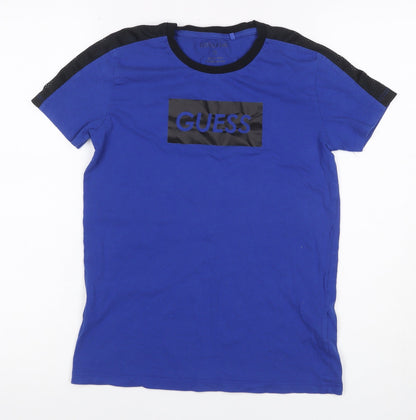 Guess Kids Boys Blue Black Logo Mesh Sleeve T-Shirt Age 12 Years Jersey