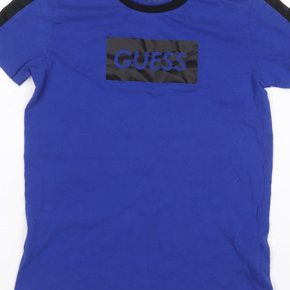 Guess Kids Boys Blue Black Logo Mesh Sleeve T-Shirt Age 12 Years Jersey