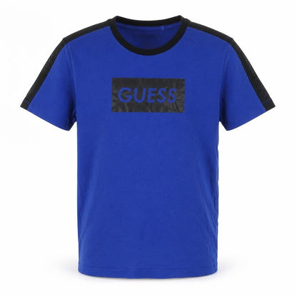 Guess Kids Boys Blue Black Logo Mesh Sleeve T-Shirt Age 12 Years Jersey