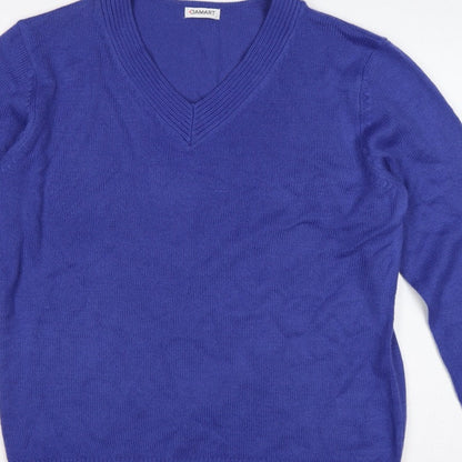 Damart Women Blue UK 20 V-Neck Long Sleeve Acrylic Knit Jumper