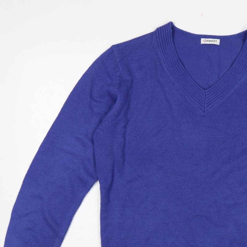 Damart Women Blue UK 20 V-Neck Long Sleeve Acrylic Knit Jumper
