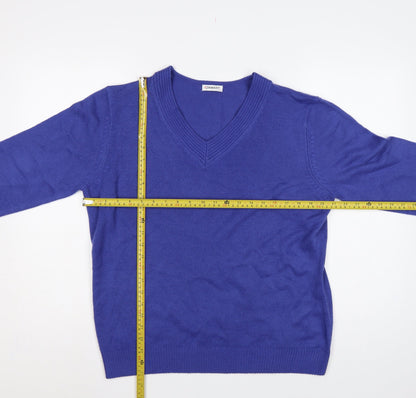 Damart Women Blue UK 20 V-Neck Long Sleeve Acrylic Knit Jumper