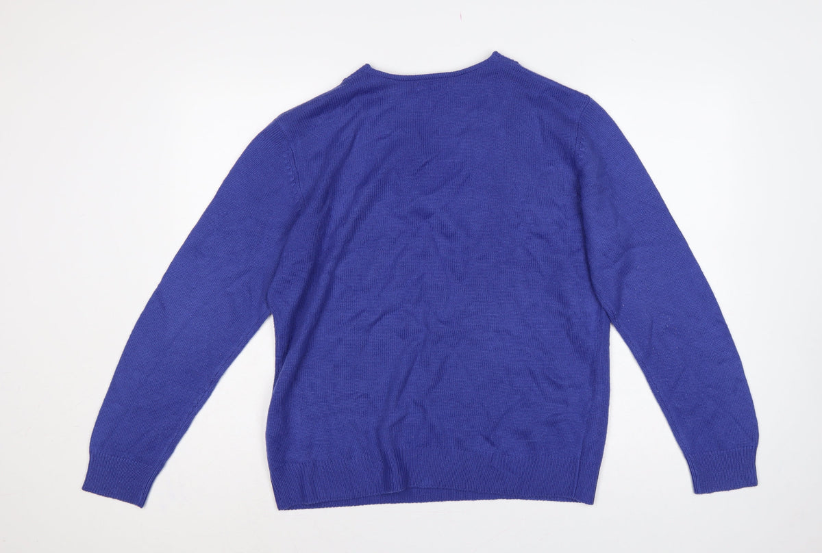 Damart Women Blue UK 20 V-Neck Long Sleeve Acrylic Knit Jumper