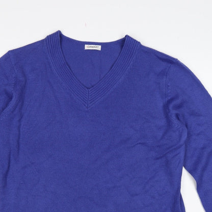 Damart Women Blue UK 20 V-Neck Long Sleeve Acrylic Knit Jumper
