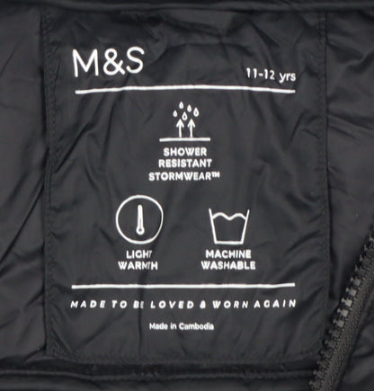 Marks and Spencer Boys Black 11-12 Years Hooded Puffer Jacket