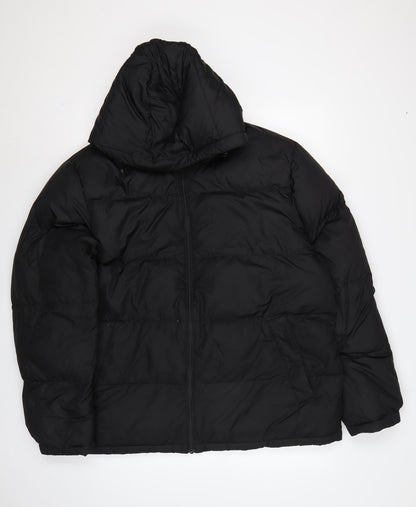Lands' End Women Black XL Hooded Down Puffer Jacket Quilted