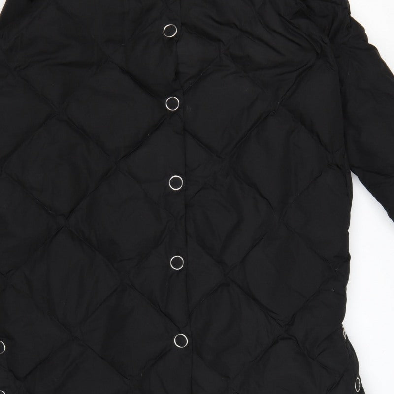 H&M Women’s Black S Long Quilted Down Puffer Coat Snap Fastenings