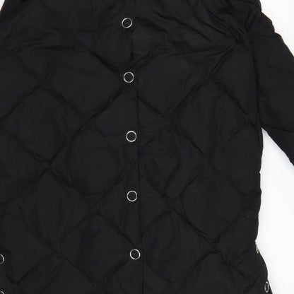 H&M Women’s Black S Long Quilted Down Puffer Coat Snap Fastenings