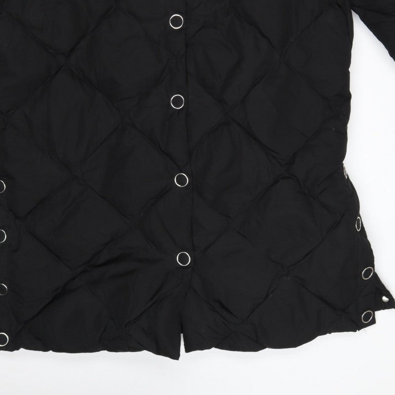 H&M Women’s Black S Long Quilted Down Puffer Coat Snap Fastenings