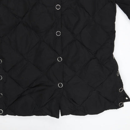 H&M Women’s Black S Long Quilted Down Puffer Coat Snap Fastenings