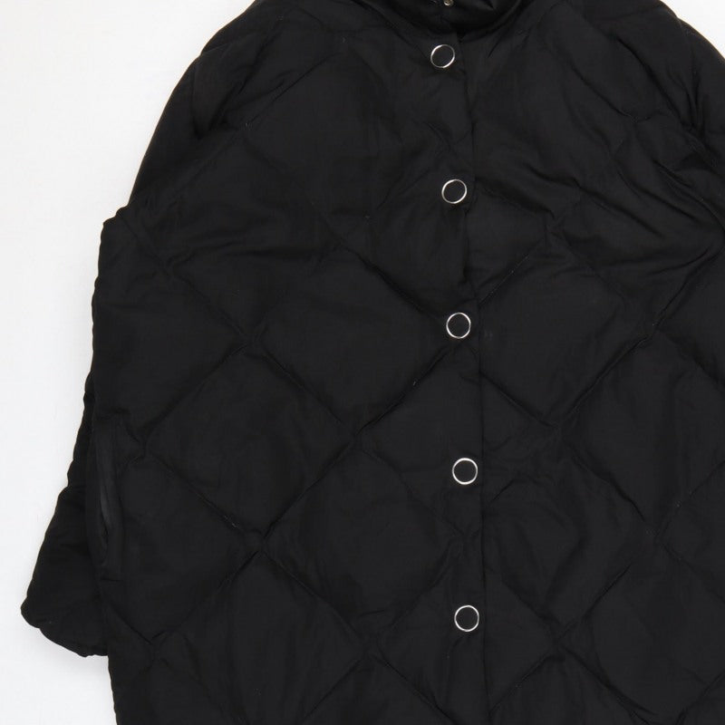 H&M Women’s Black S Long Quilted Down Puffer Coat Snap Fastenings